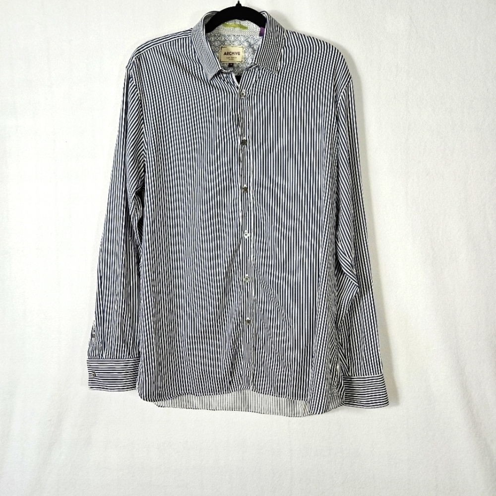 Ted Baker London Archive Men’s Blue White Striped Button Up Shirt 16 French Cuff - Picture 6 of 13